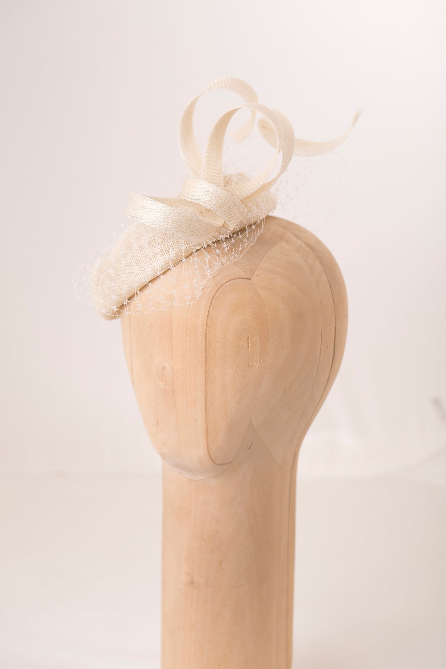 Bridal Veiled Pillbox with Swirls, Ivory Millinery Hat with abstract trimming, Elegant Cocktail Hat, Mother of bride hat wedding pillbox