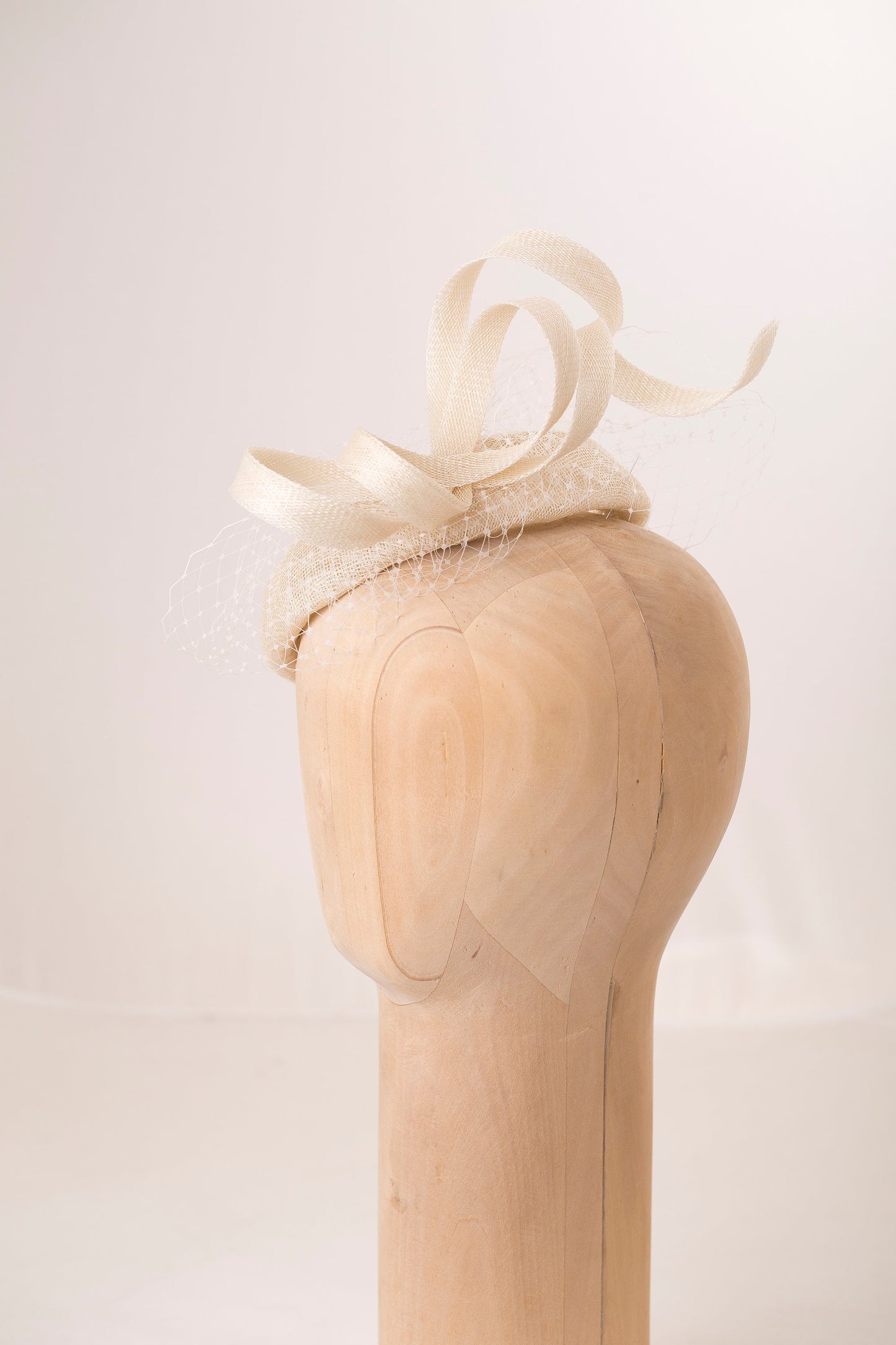 Bridal Veiled Pillbox with Swirls, Ivory Millinery Hat with abstract trimming, Elegant Cocktail Hat, Mother of bride hat wedding pillbox