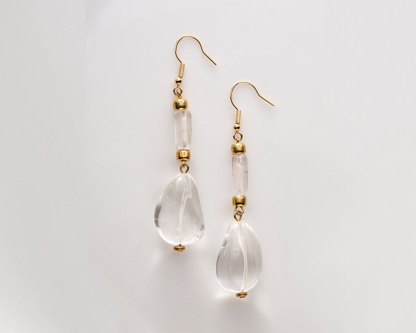 Clear quartz crystal drop earrings for bride, semi-precious hand-cut quartz gold filled earrings, bridal crystal earrings