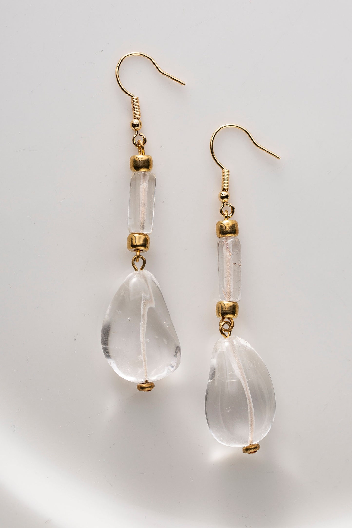 Clear quartz crystal drop earrings for bride, semi-precious hand-cut quartz gold filled earrings, bridal crystal earrings