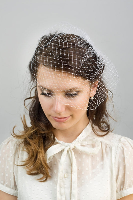 Ivory birdcage veil, bridal blusher veil, millinery wedding birdcage, birdcage blusher veil