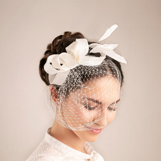 Brautschleife Fascinator mit Vogelkäfig, Hochzeits-Haarschmuck mit Federn, eleganter femininer Feder-Kopfschmuck für die Braut