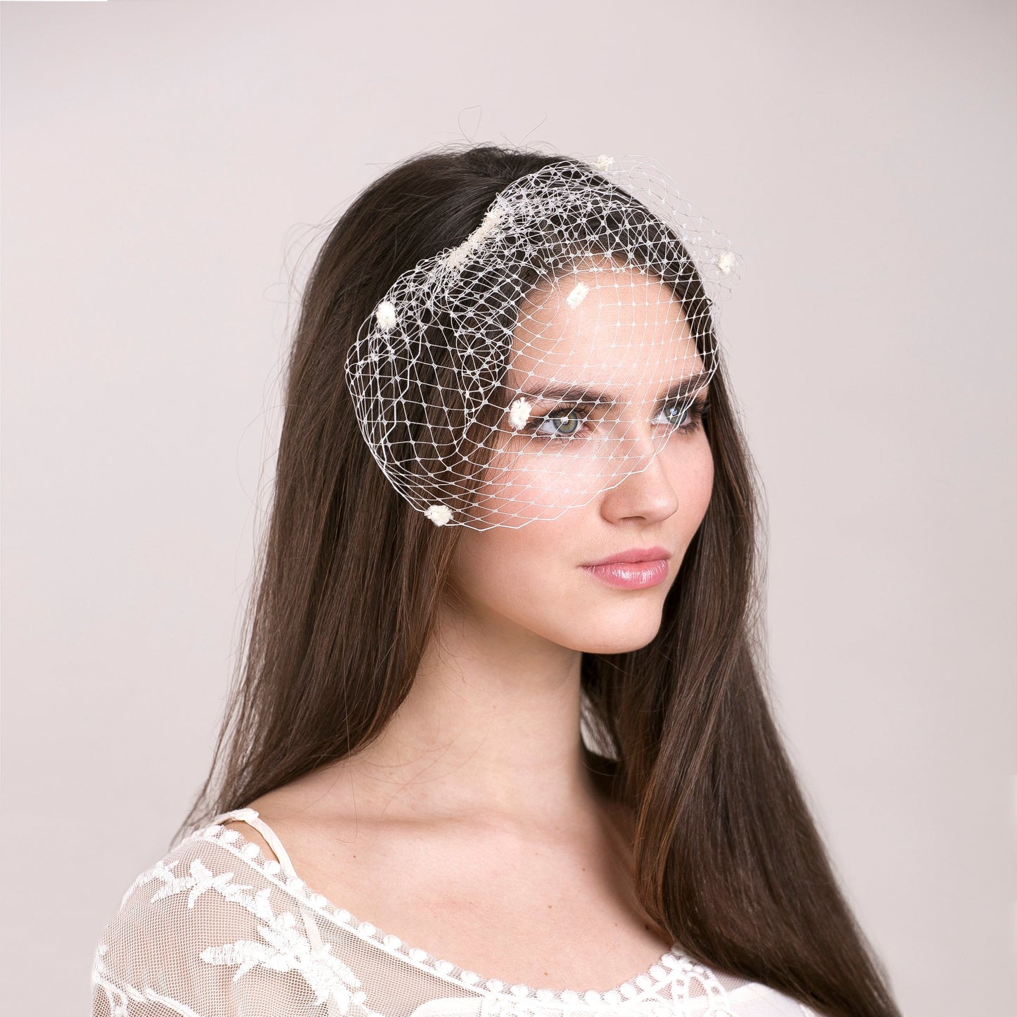 Petite birdcage veil, dotted bridal blusher veil, short birdcage with chenille dots, french birdcage blusher veil