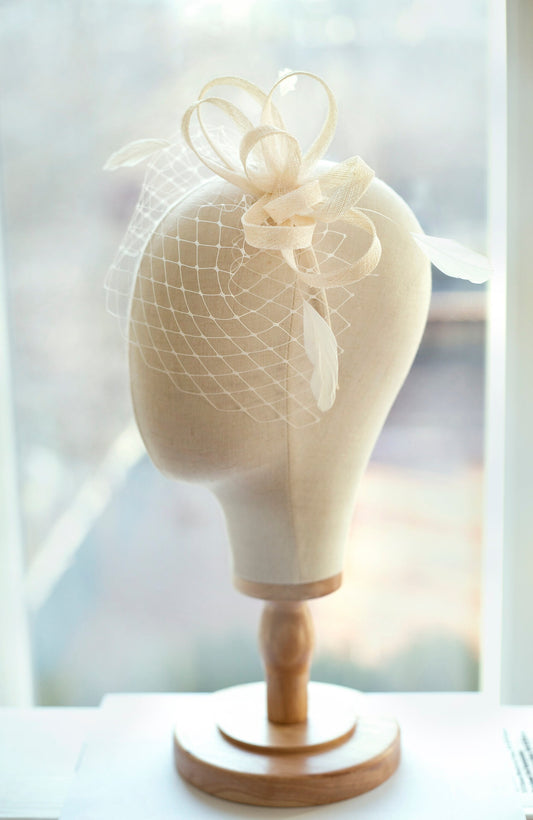 Ivory fascinator with feathers, women feather headpiece, bridesmaid fascinator