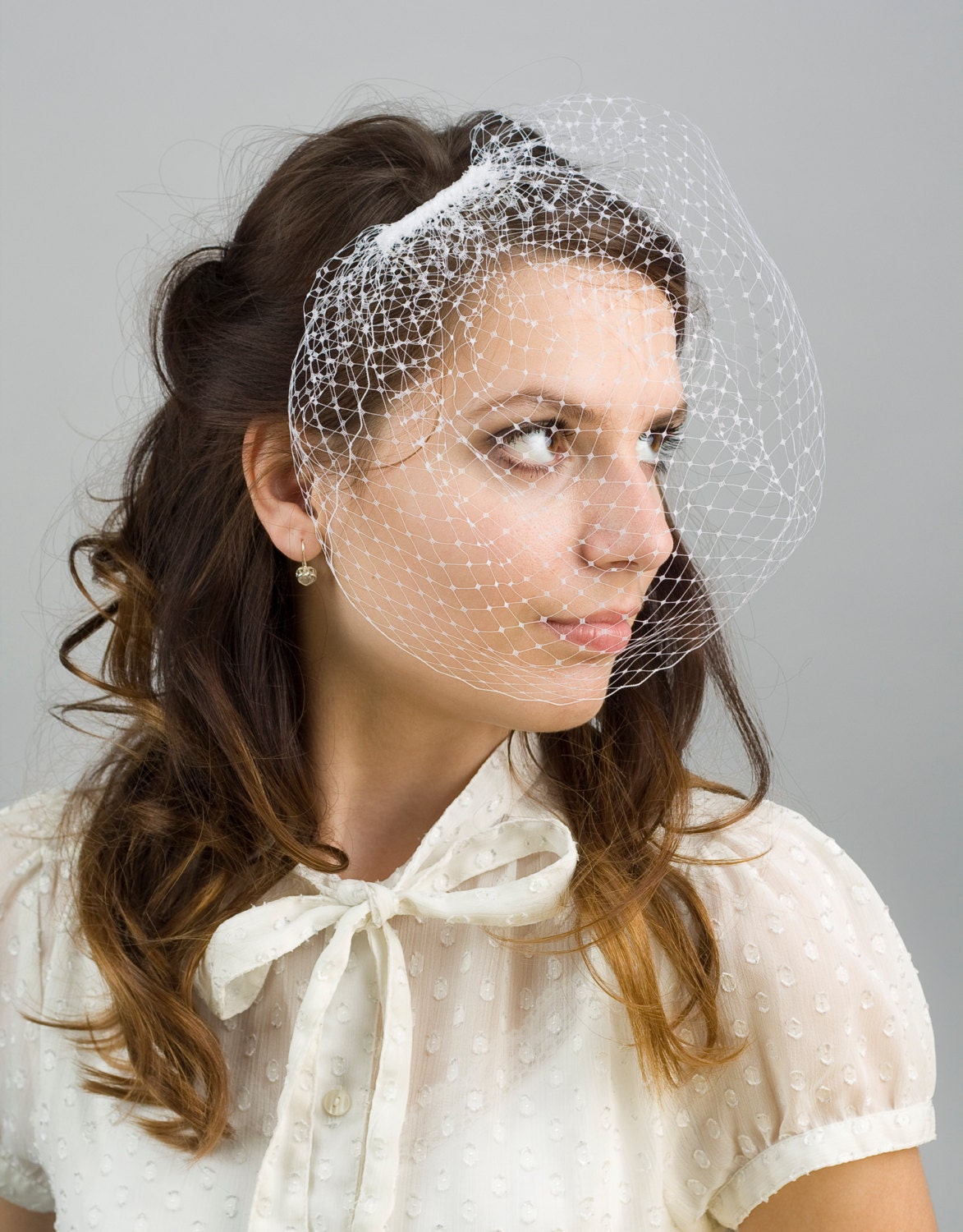 Ivory birdcage veil, bridal blusher veil, millinery wedding birdcage, birdcage blusher veil