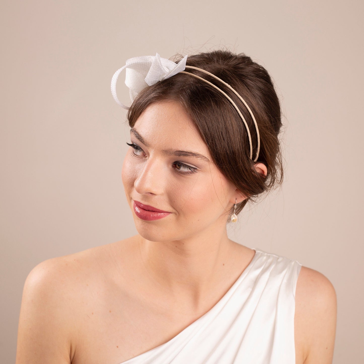 Bridal white fascinator on double headband, wedding guest headpiece, women fascinator, millinery sculptural fascinator