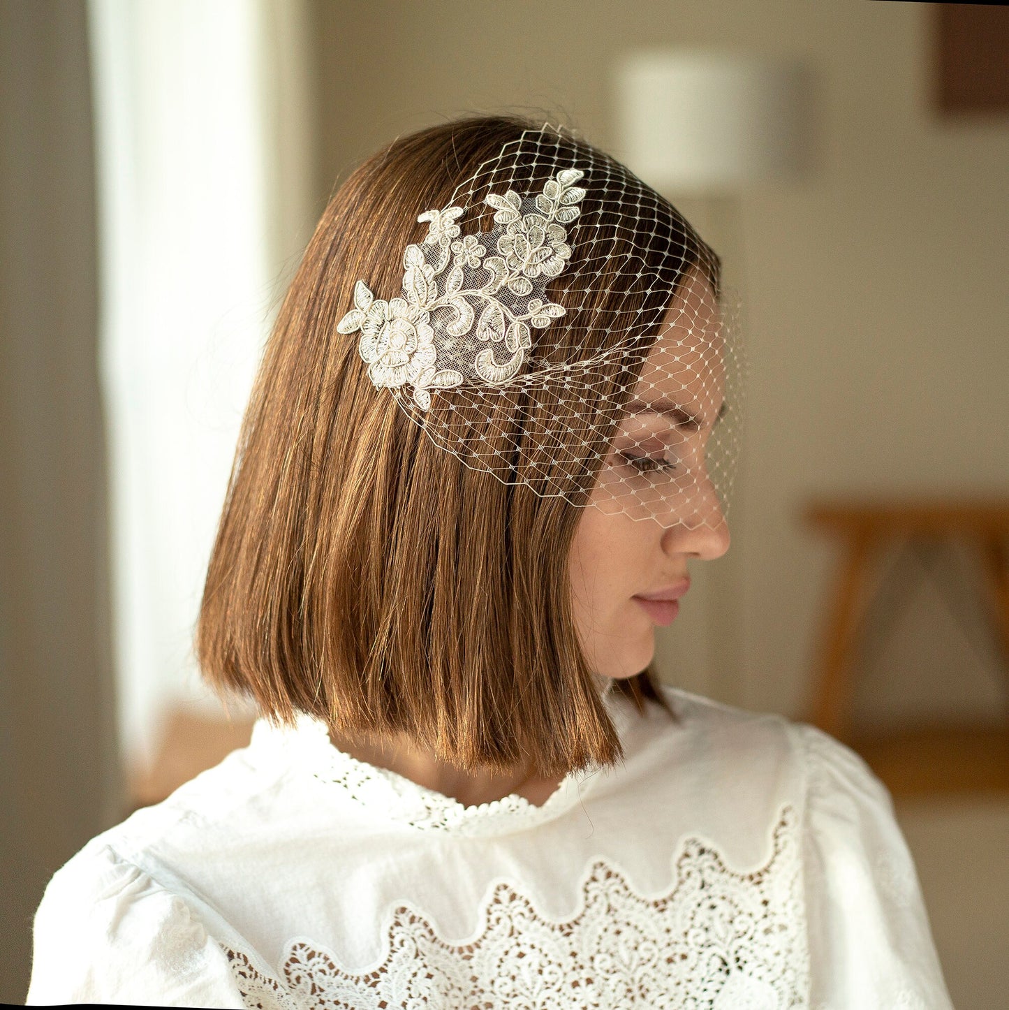 Lace Veil Short Birdcage Veil Floral Lace Veil for Bride Wedding Veil Civil Ceremony Veil Courthouse