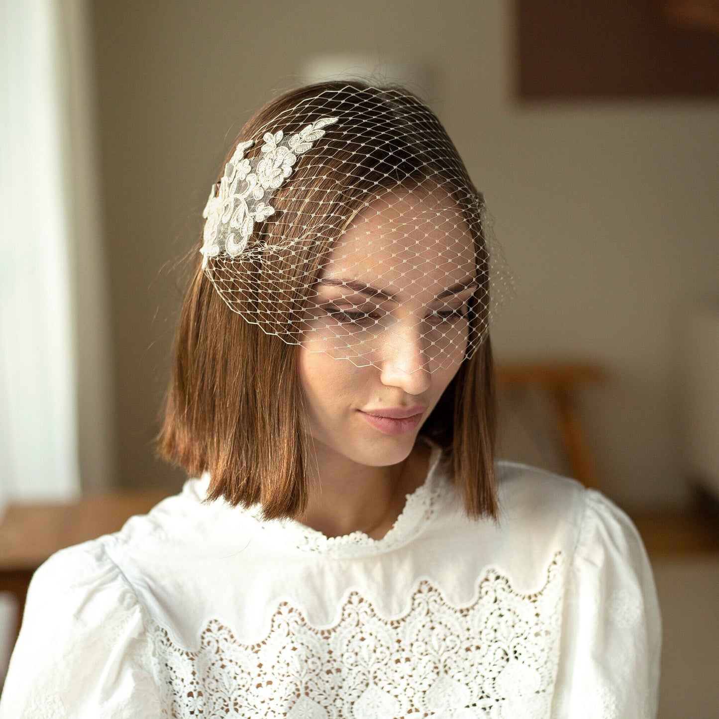 Lace Veil Short Birdcage Veil Floral Lace Veil for Bride Wedding Veil Civil Ceremony Veil Courthouse