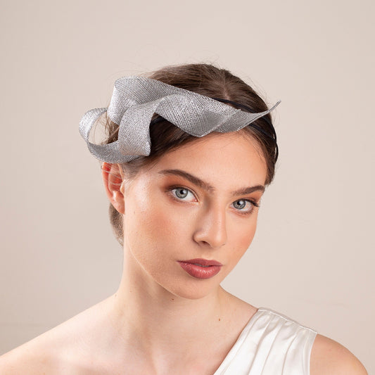 Bridal silver fascinator on double headband, wedding guest headpiece, women fascinator, millinery sculptural fascinator