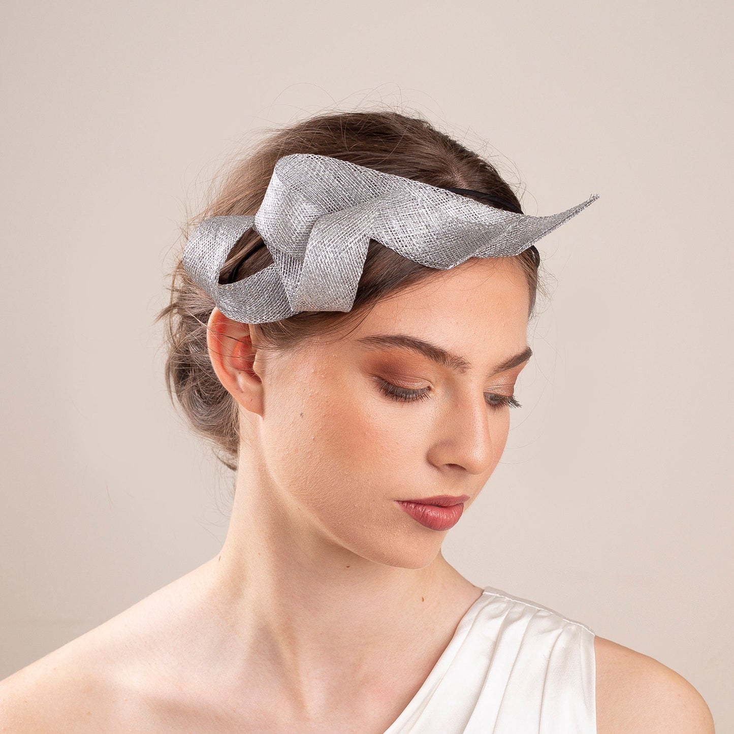 Bridal silver fascinator on double headband, wedding guest headpiece, women fascinator, millinery sculptural fascinator