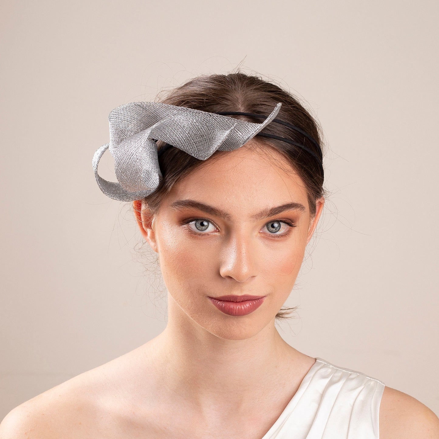 Bridal silver fascinator on double headband, wedding guest headpiece, women fascinator, millinery sculptural fascinator