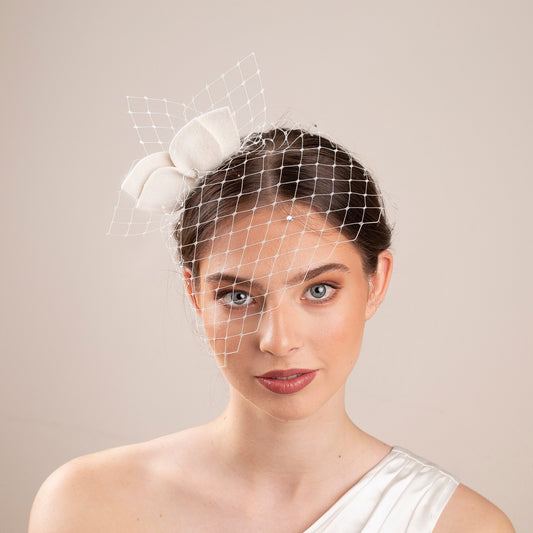 Courthouse Wedding Veil with Leaves Headpiece Civil Ceremony Leaves Fascinator Birdcage Veil Bridal Petals Veil Short Veil ivory or white