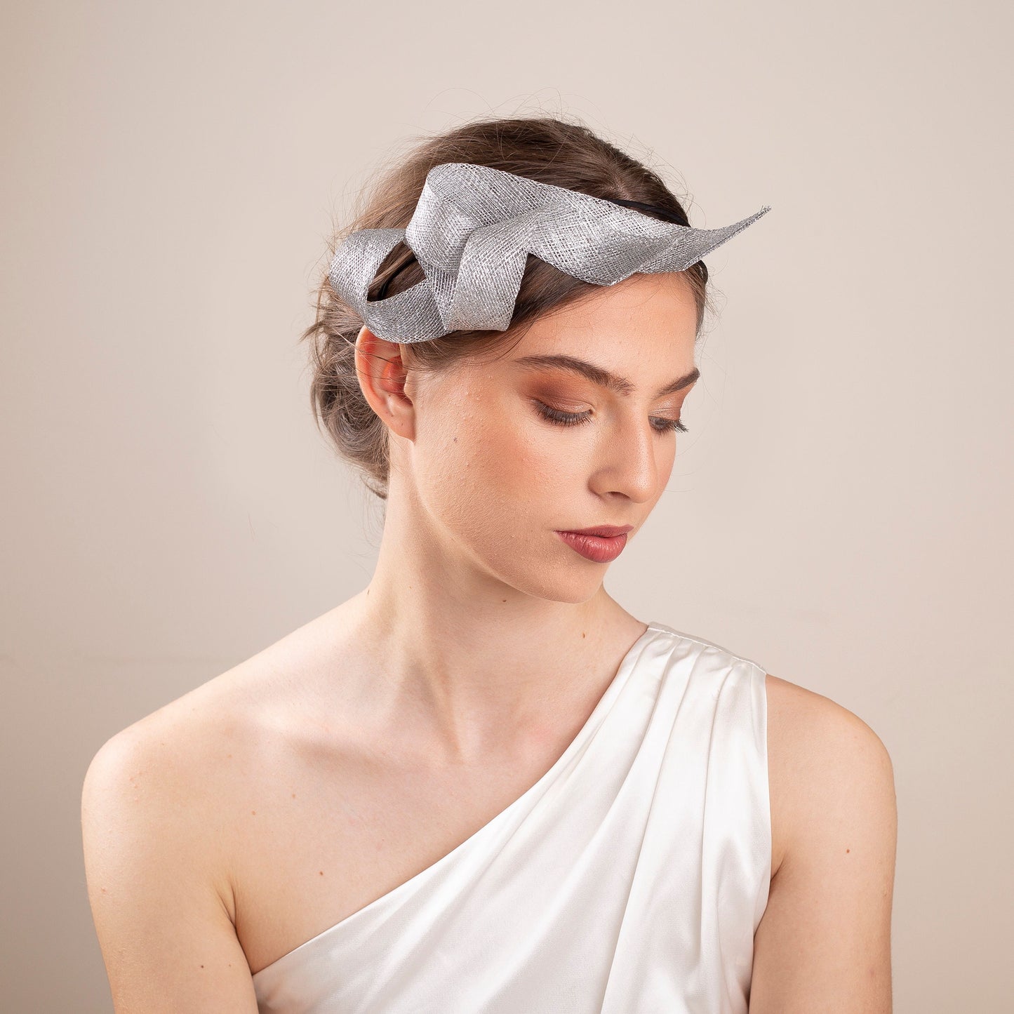 Bridal silver fascinator on double headband, wedding guest headpiece, women fascinator, millinery sculptural fascinator