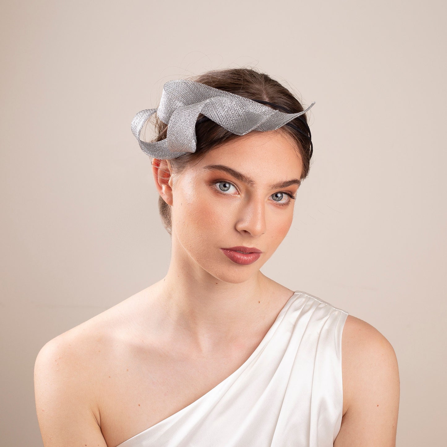 Bridal silver fascinator on double headband, wedding guest headpiece, women fascinator, millinery sculptural fascinator