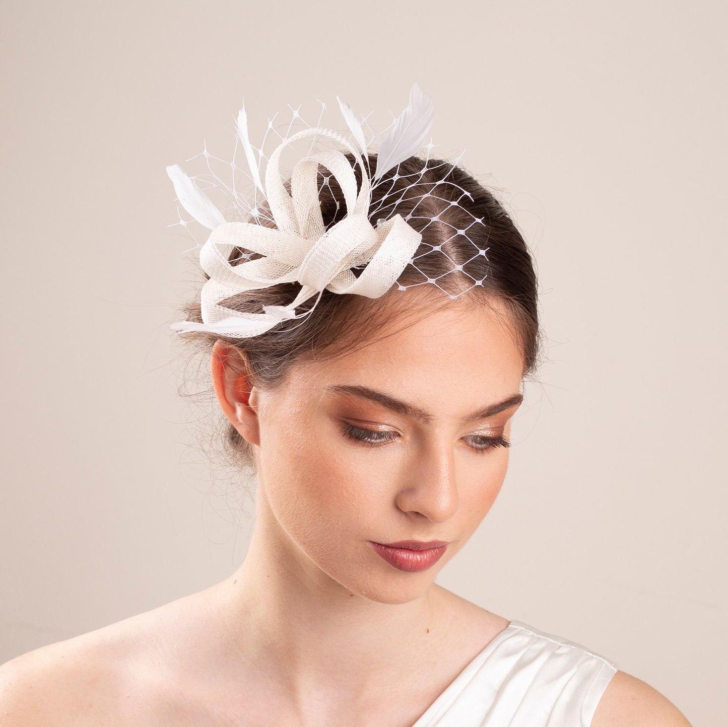 Brautfeder Fascinator mit Schleier, Hochzeitsfeder Haarschmuck mit Netz, eleganter Braut Feder Kopfschmuck