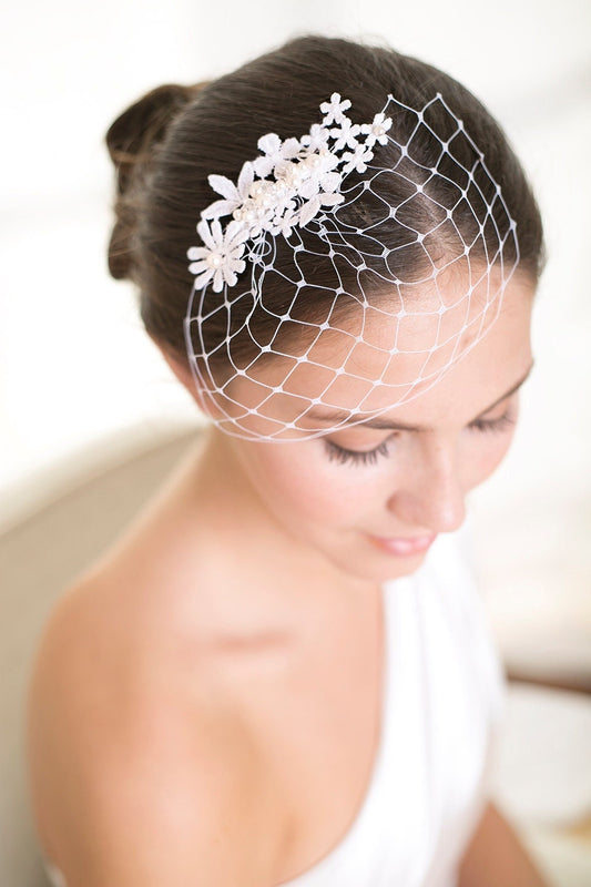 Lace birdcage veil, petite birdcage veil with pure white lace, Wedding Veil