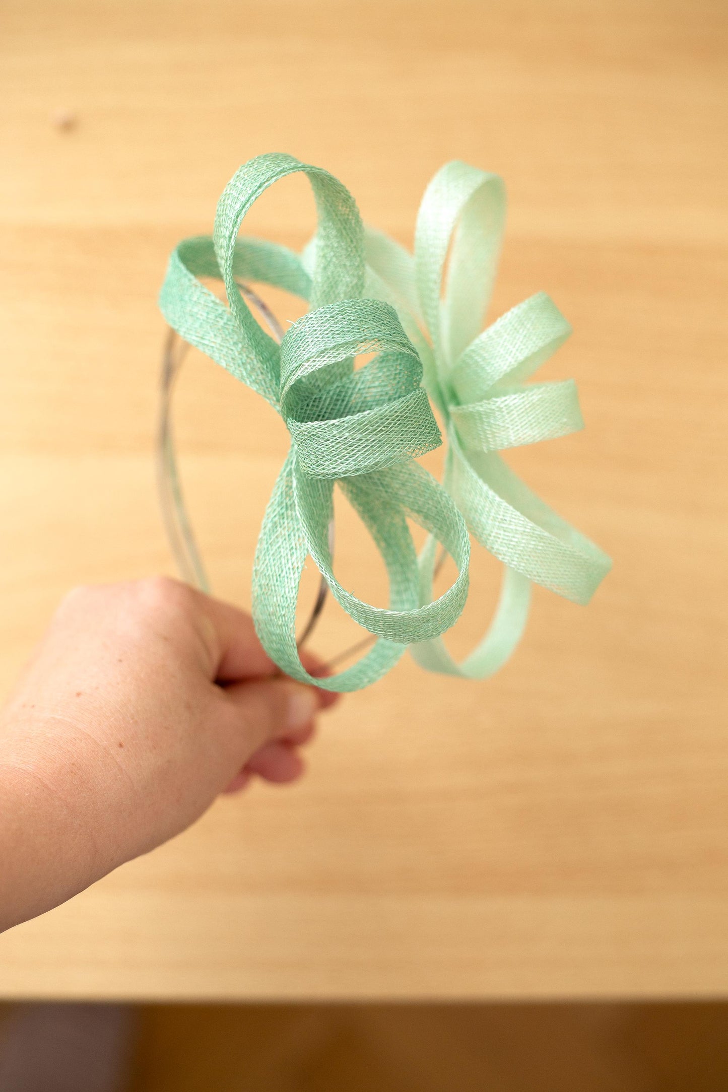 Mint fascinator on headband for wedding guest, bridesmaids headband, formal occasion headpiece in mint green hair accessory