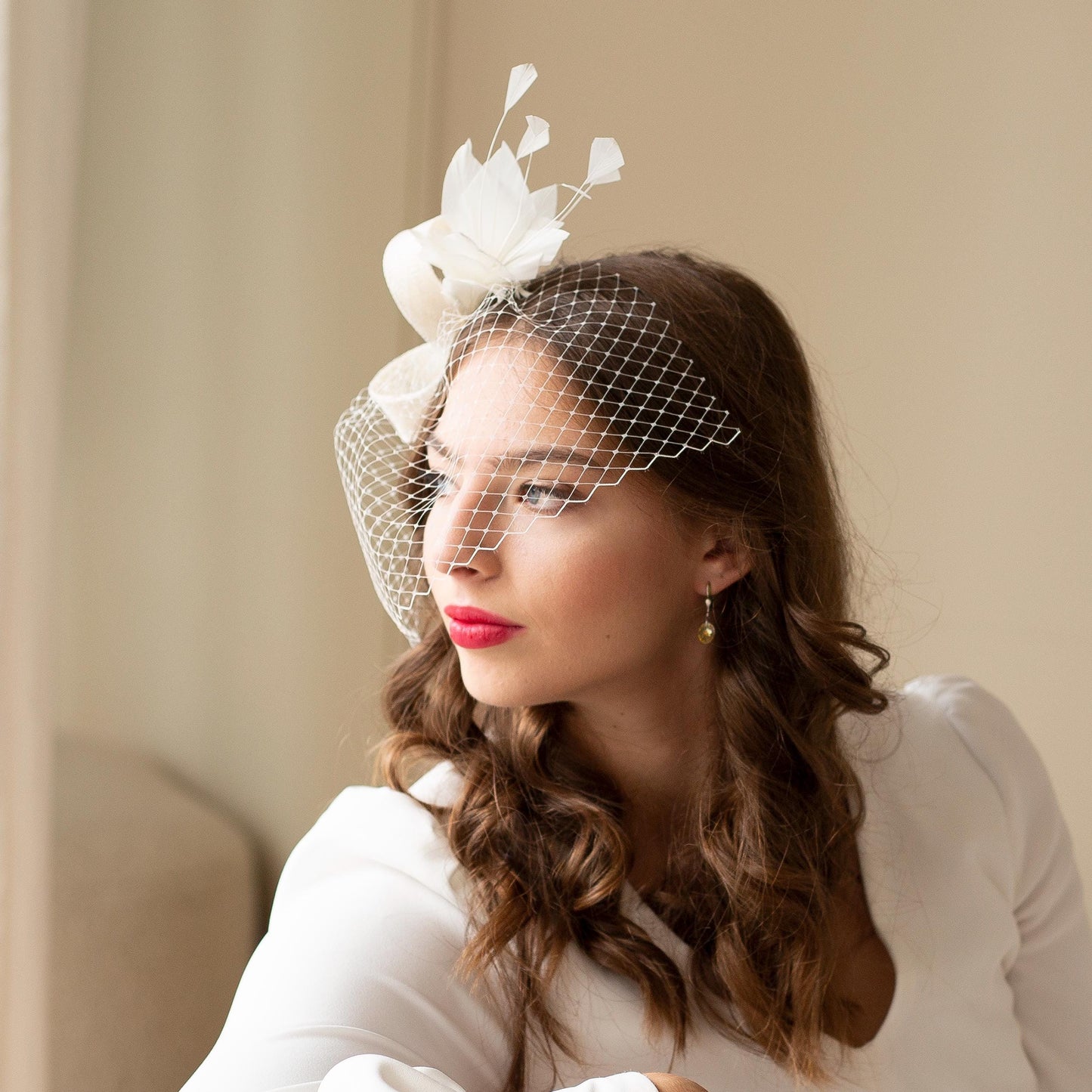 Netzschleier Vogelkäfig mit Feder Fascinator Schleier Vogelkäfig Hochzeit Kurzschleier und formelles Kopfstück für Gerichtsgebäude Standesamtliche Trauung Schleier