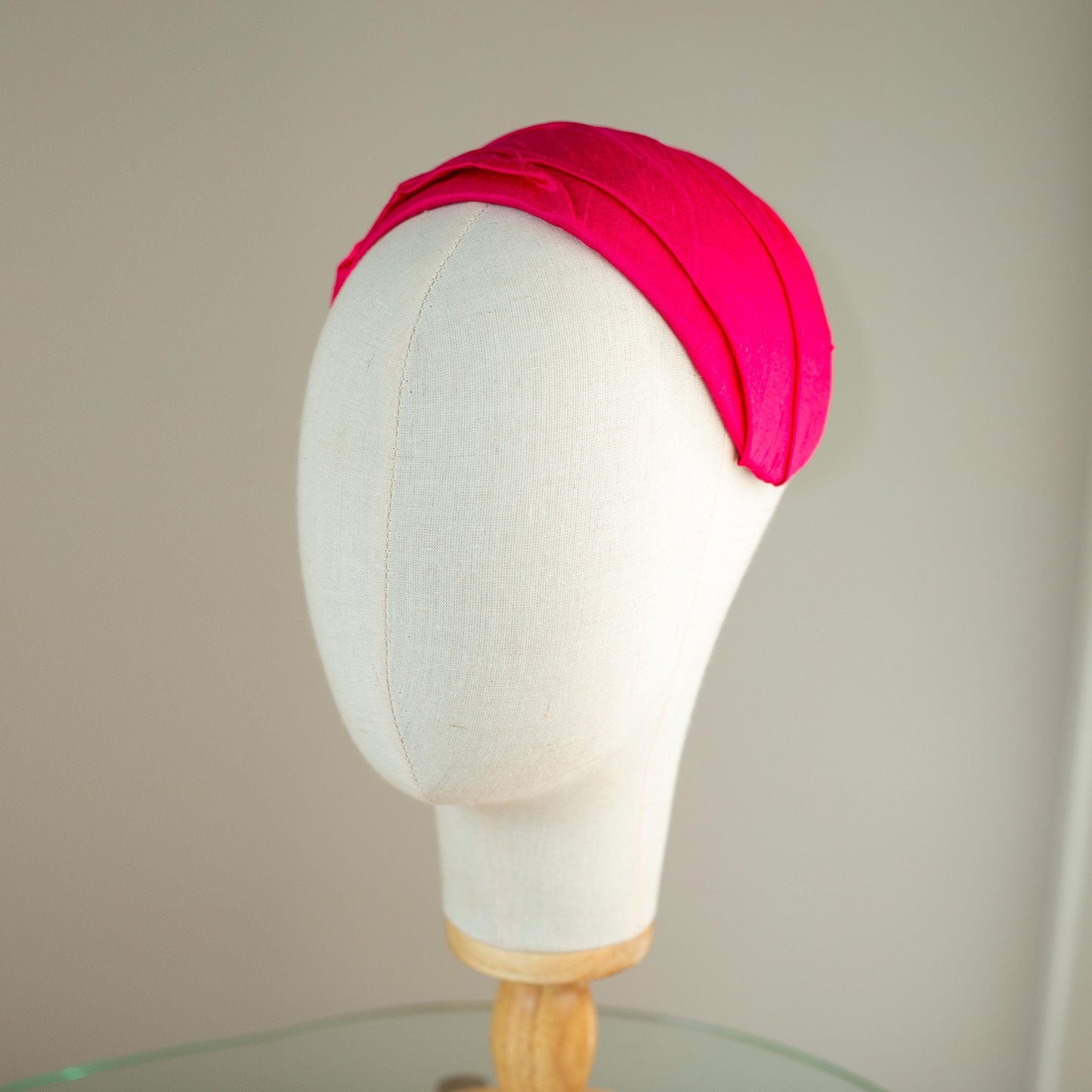 Bright pink Silk dupion Cap Headpiece, Vintage inspired draped Half Hat in fuchsia, 1950s Wedding guest hat, Mother of bride hat