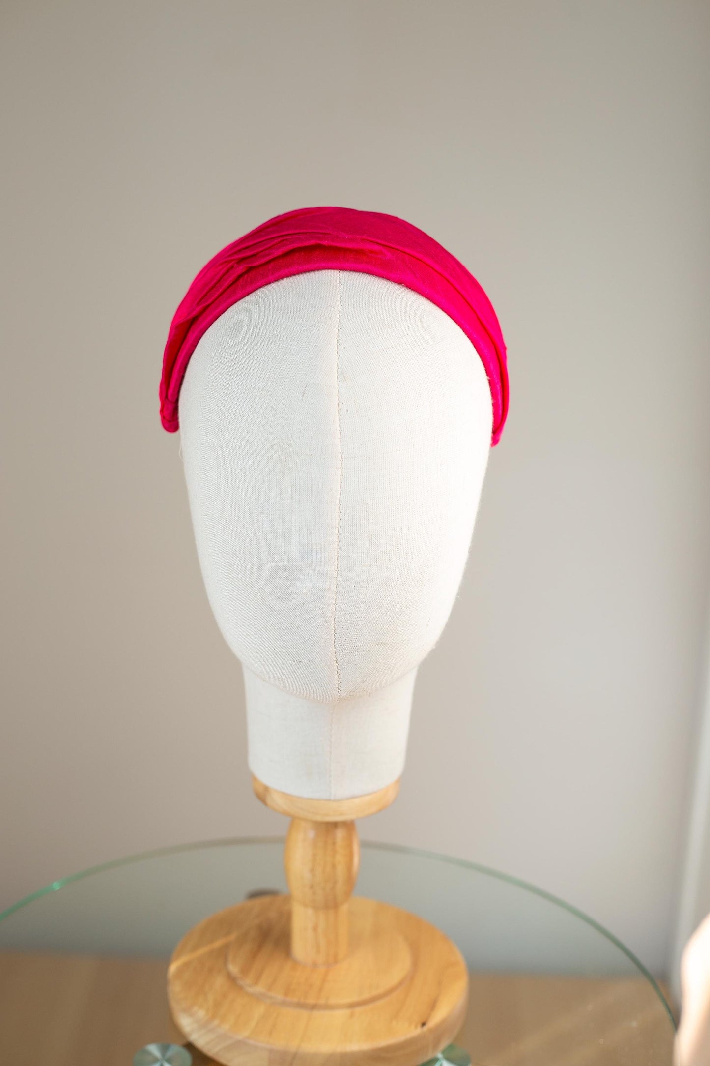 Bright pink Silk dupion Cap Headpiece, Vintage inspired draped Half Hat in fuchsia, 1950s Wedding guest hat, Mother of bride hat