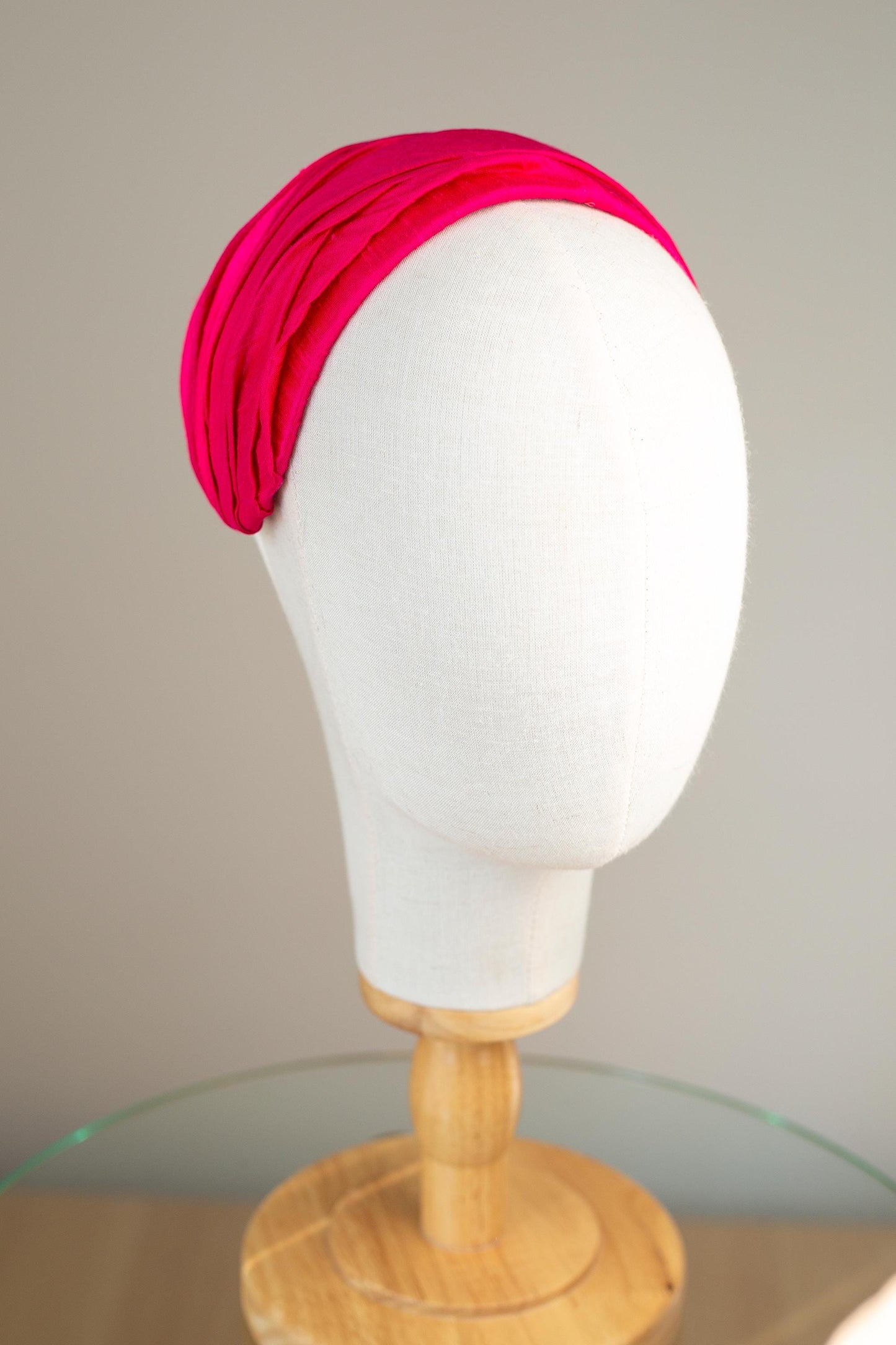 Bright pink Silk dupion Cap Headpiece, Vintage inspired draped Half Hat in fuchsia, 1950s Wedding guest hat, Mother of bride hat