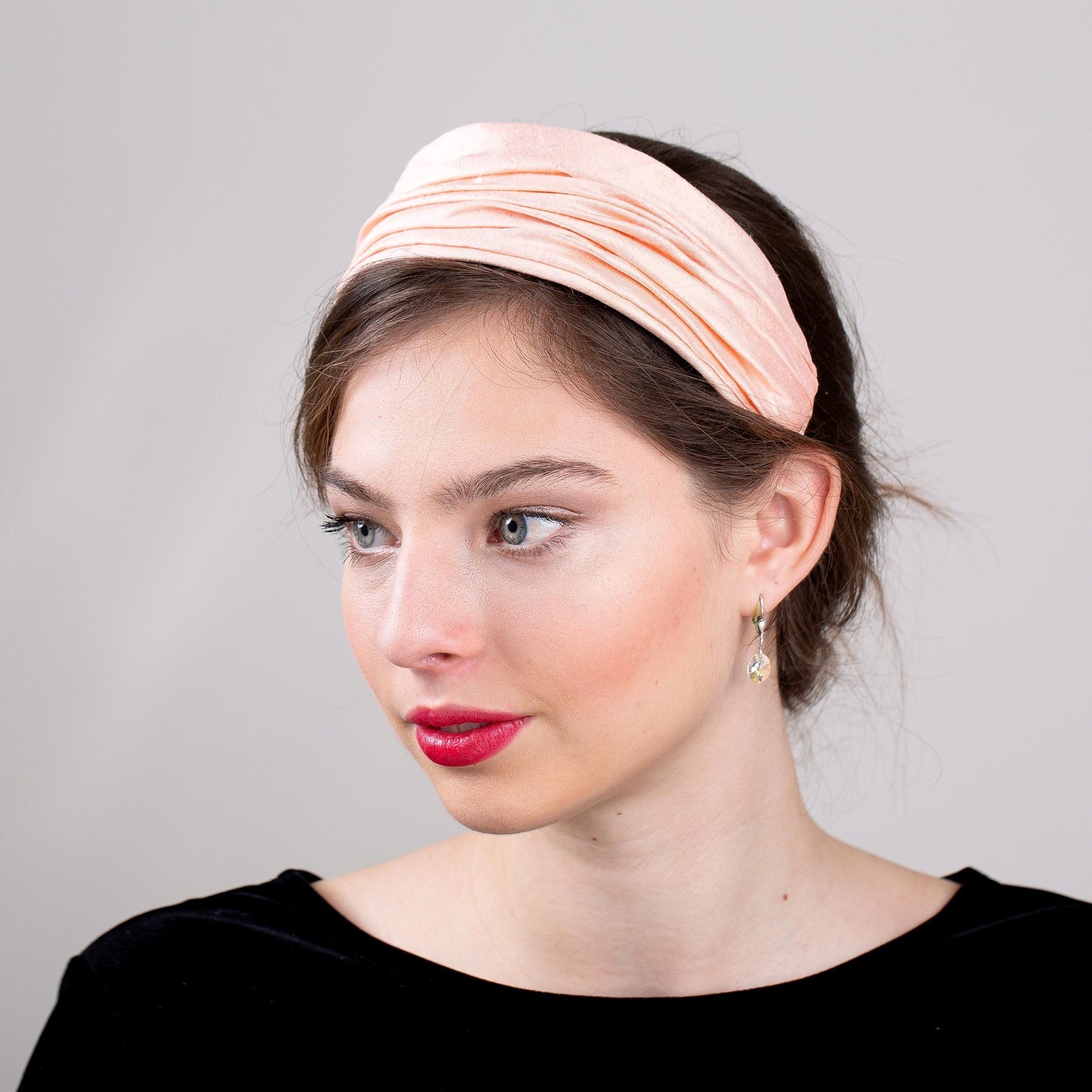 Draped Silk Headband in salmon pink, Silk Dupion Millinery Headpiece, Vintage Style Ruched Wide Headband in salmon colour