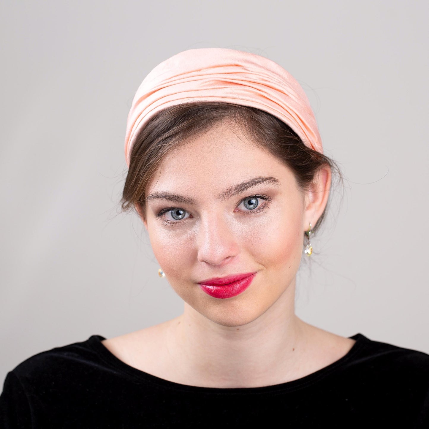 Draped Silk Headband in salmon pink, Silk Dupion Millinery Headpiece, Vintage Style Ruched Wide Headband in salmon colour