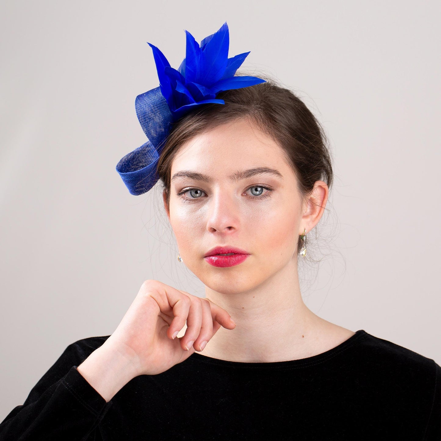 Bright blue fascinator with spray of feathers, formal event or party headpiece, understated women fascinator, headpiece for an elegant mum