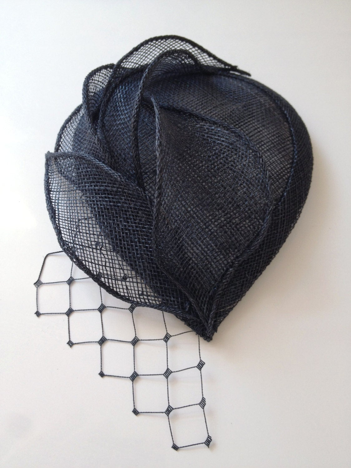 Millinery Sinamay Hat, Wedding Millinery Hat with black veil, Veiled Black Headpiece,Bridesmaid Fascinator