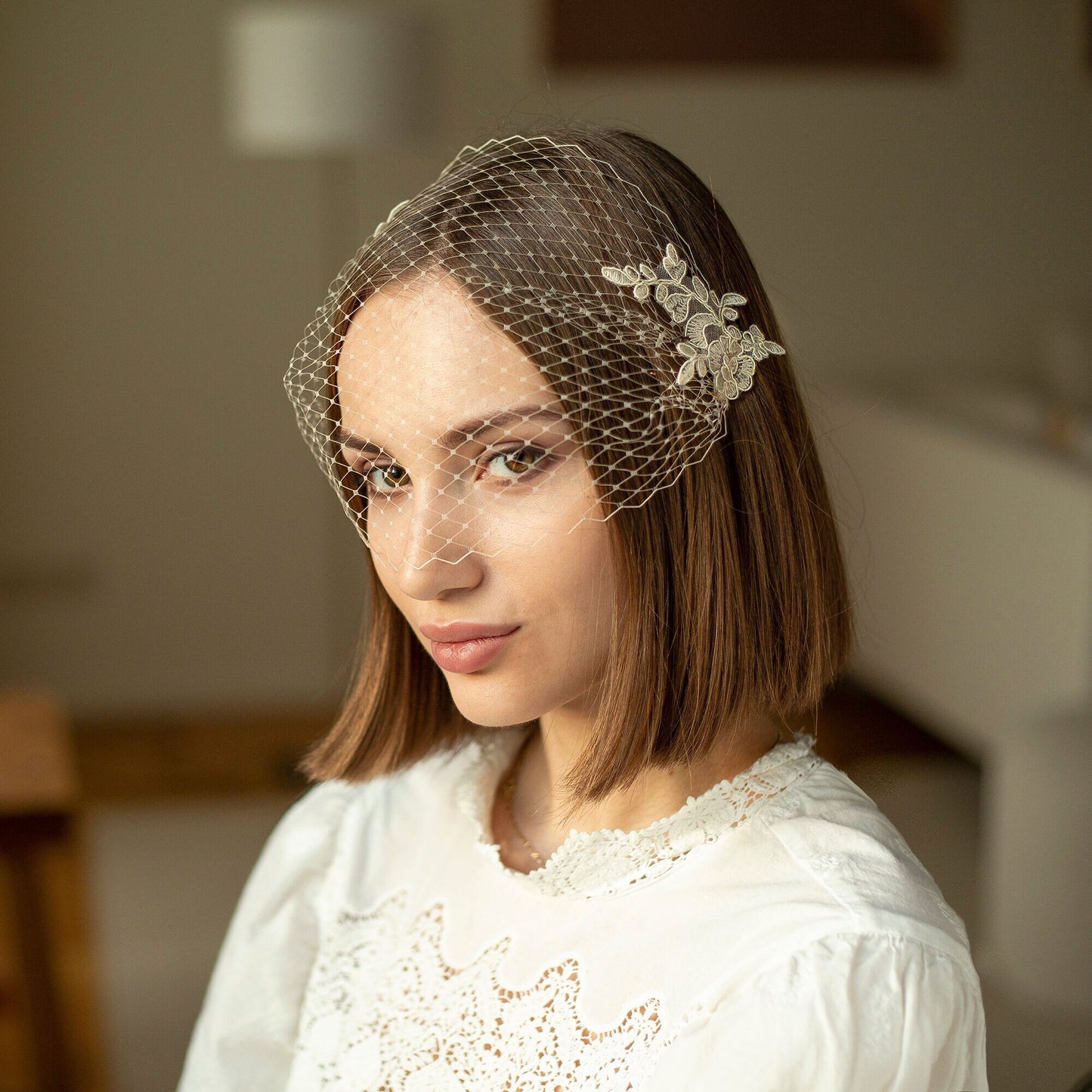 Lace Veil Short Birdcage Veil Floral Lace Veil for Bride Wedding Veil Civil Ceremony Veil Courthouse